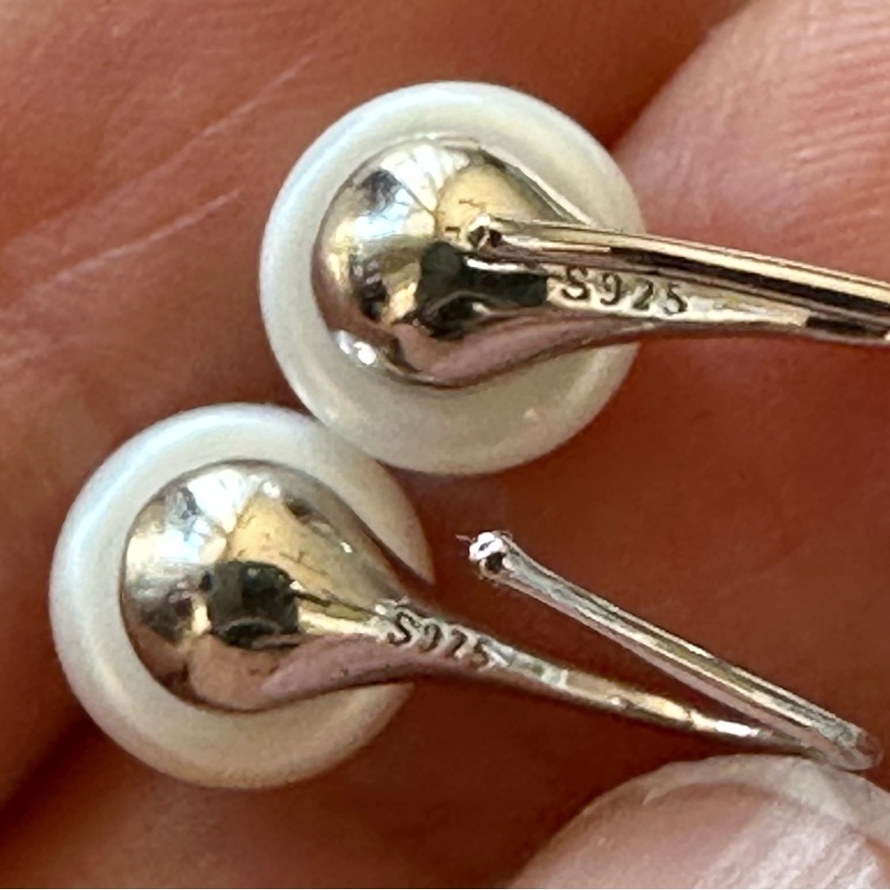 Genuine Pearl 925 Sterling Silver Shoe Cup Drop Earrings Bridal Coquette - Picture 5 of 7